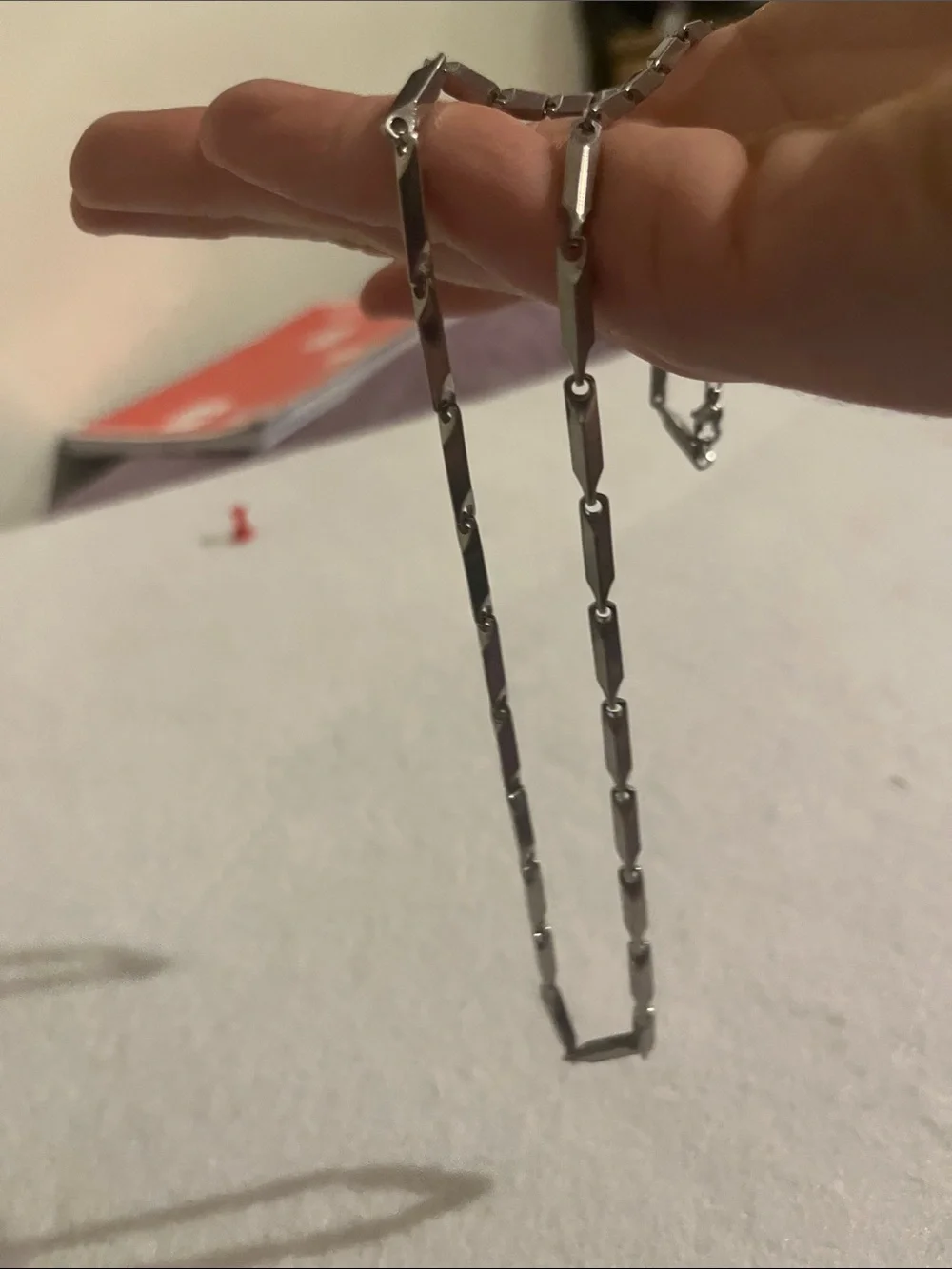 Minimal Black Link Necklace with Red Accent Bead